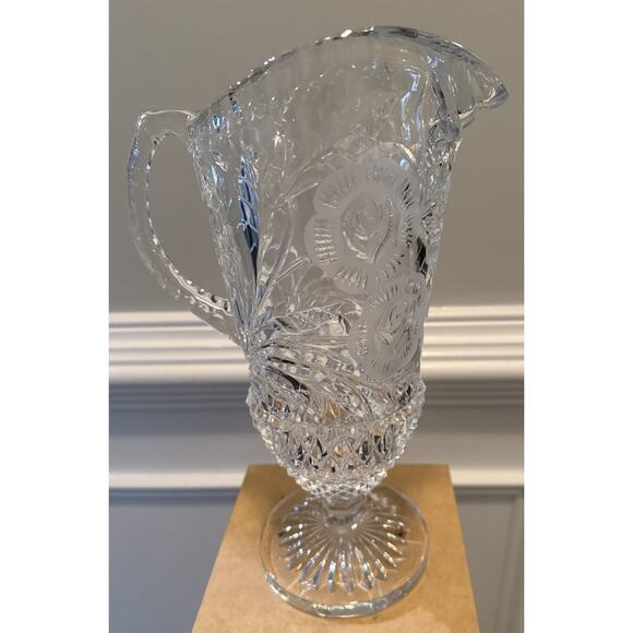 Vntg Anna Hutte Bleikristall Crystal Footed Pedestal Pitcher Frosted Roses 12” - Picture 2 of 5